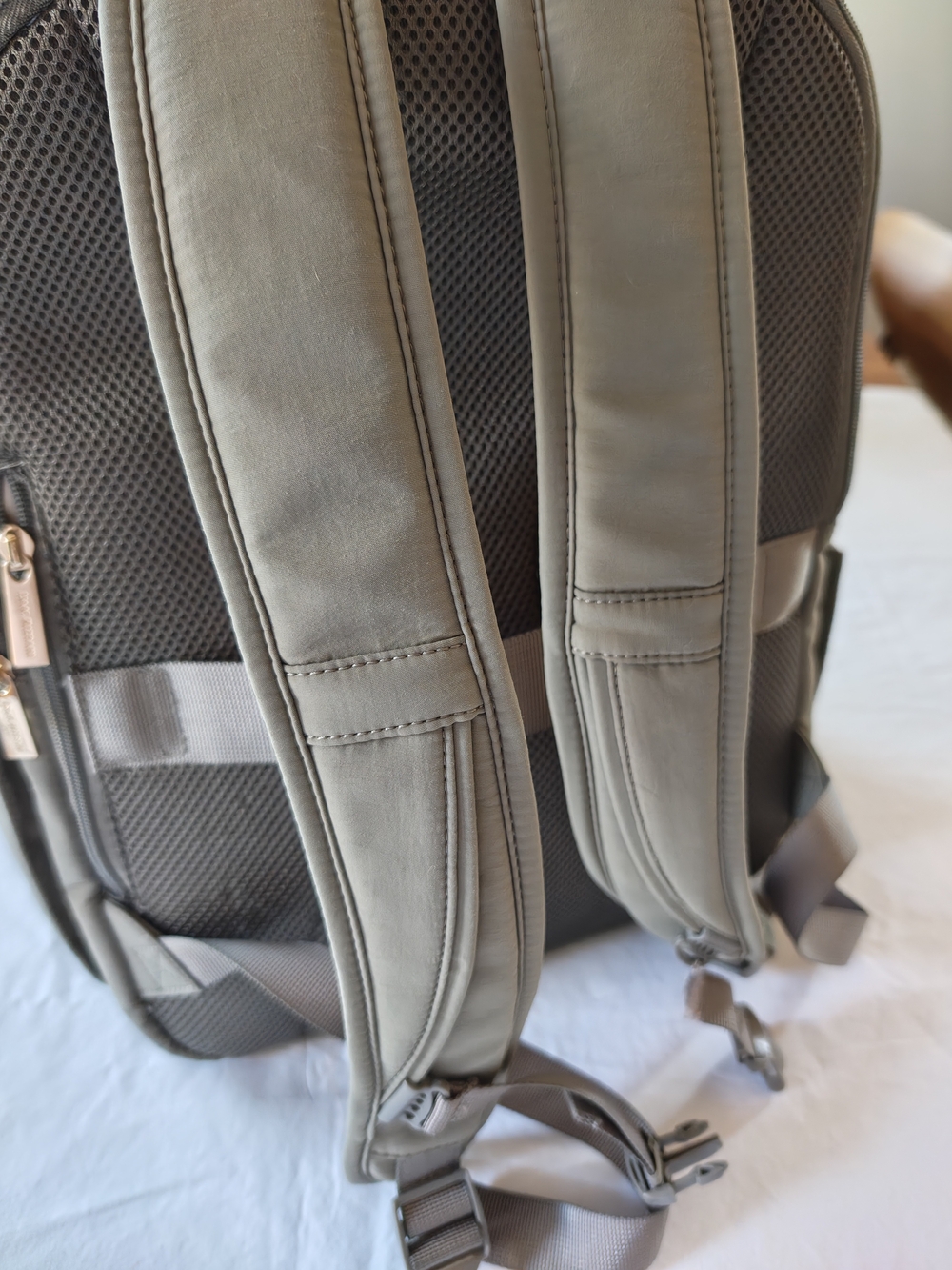 Isaac Mizrahi Taupe Backpack with Gold Hardware - Picture 6 of 13